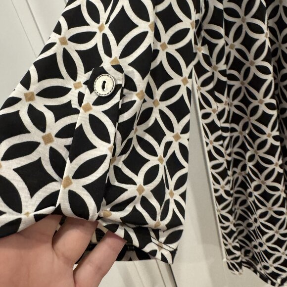 Honeyme "Gabby" Fits 2xl Black with Cream & Tan Design 3/4 Length Sleeves EUC - Picture 4 of 6